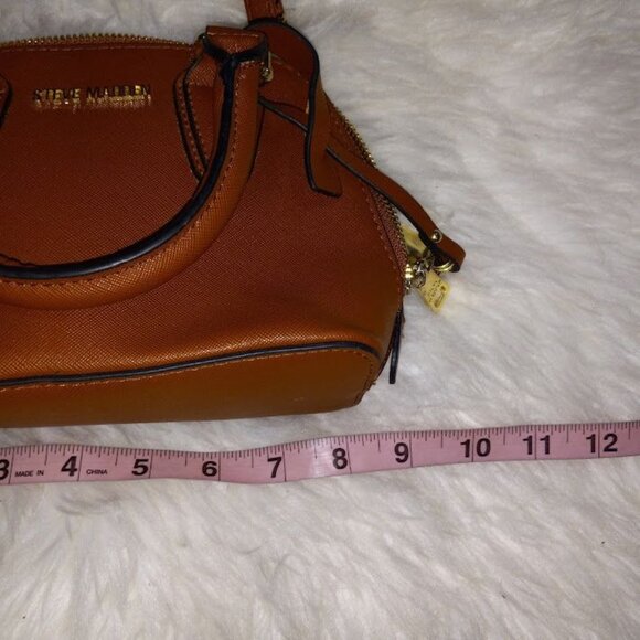 Steve Madden Brown Faux Leather Mini Satchel Bag With Crossbody Strap - Picture 12 of 15